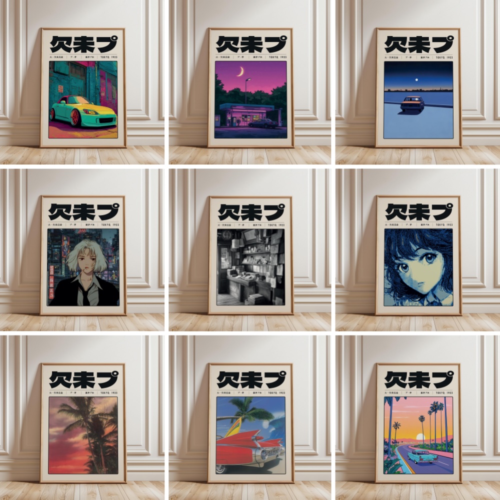 Japanese Culture Lifestyle - レトロな日本のベイパーワーブ東京 1923 スタイル Y2K インディーカルチャーキャンバス印刷ポスターと絵画壁アート家の装飾壁画クアドロス