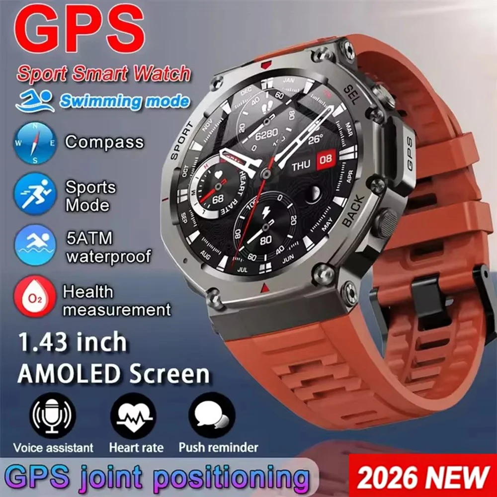 Japanese Lifestyle Called - メンズスマートウォッチ GPS AMOLEDタッチスクリーン 5ATM防水 アウトドアコンパス フィットネススポーツモニター